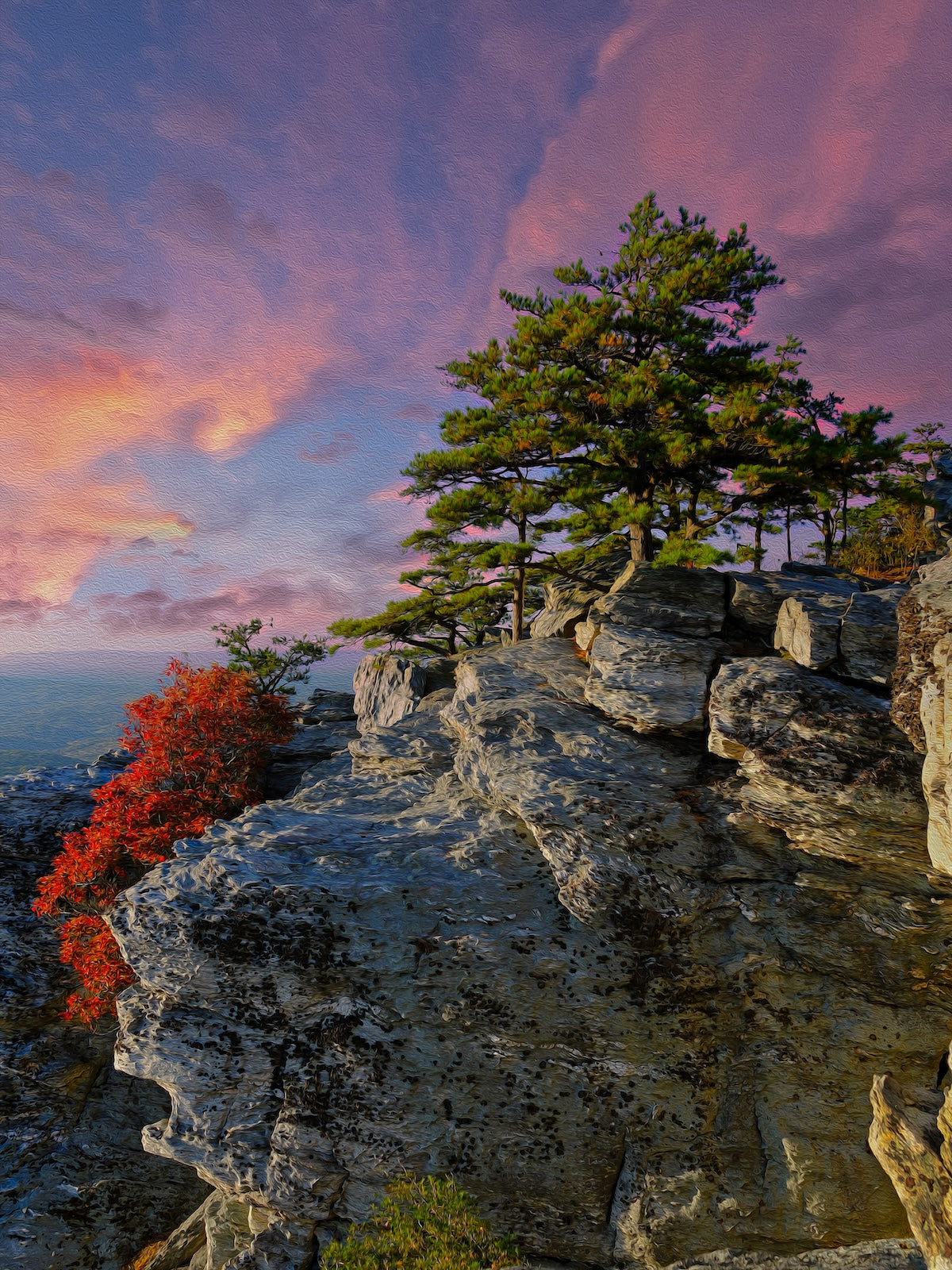 Hanging Rock in North Carolina rising above the Piedmont Triad, with sweeping views over the flatlands and rugged cliffs.
