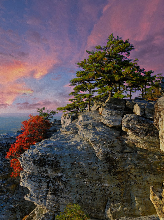 Hanging Rock in North Carolina rising above the Piedmont Triad, with sweeping views over the flatlands and rugged cliffs.